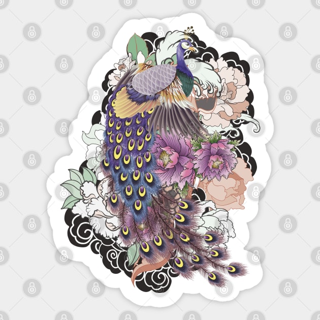 Japanese Peacock in Paradise Forest Sticker by Celestial Crafts